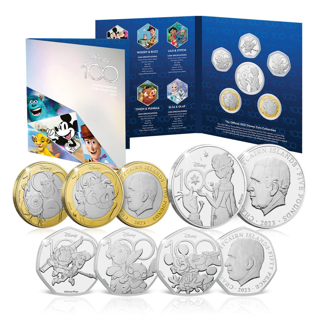 Disney 100th Anniversary Annual 6 Coin Set 2023 Brilliant Uncirculated 50p £2 £5