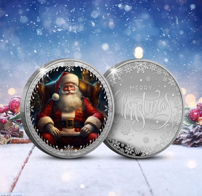 Santa Claus in Color on Silver-Plated Issue