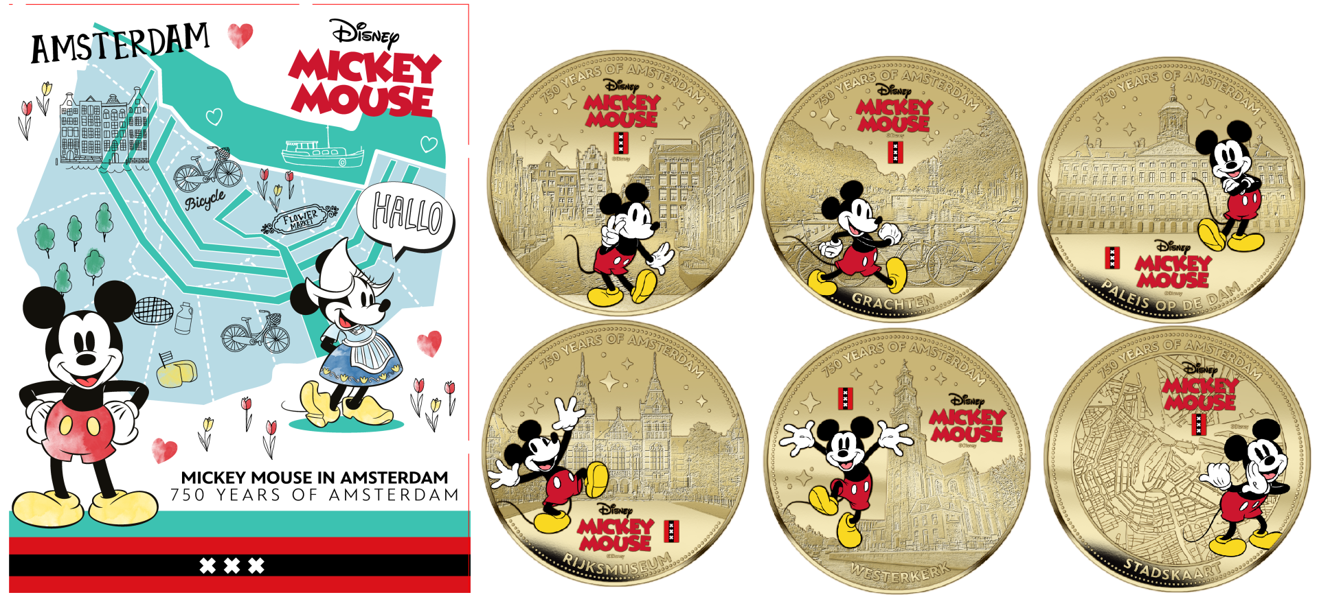 750 Years of Amsterdam – Mickey Mouse – Exclusive Gold plated Coin Set