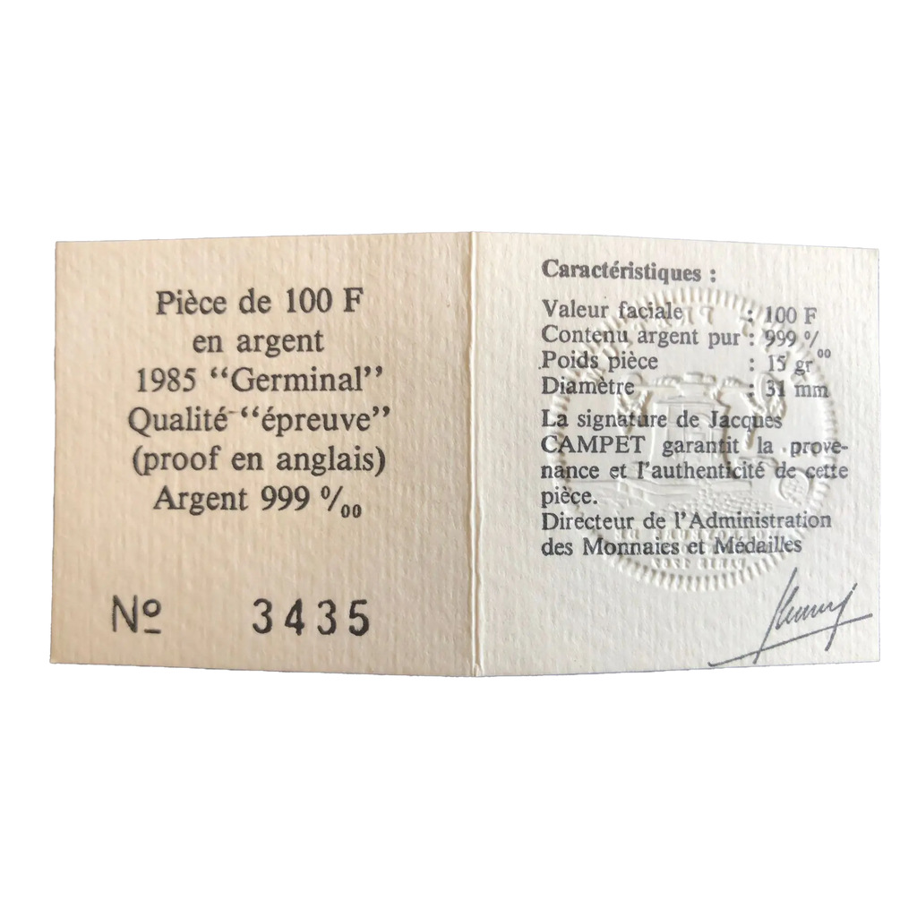 Émile Zola — 100 Francs Argent 1985